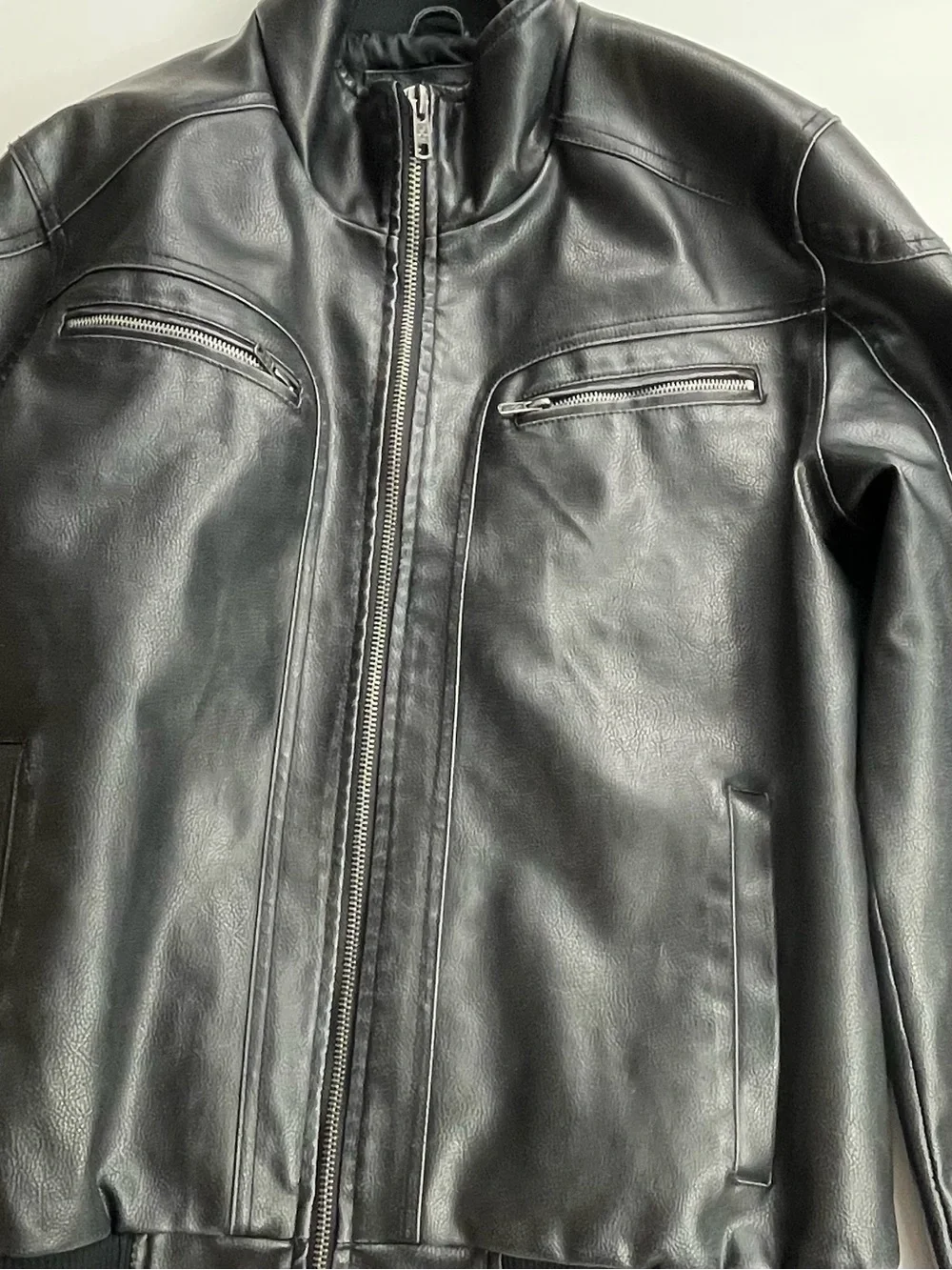 Vince Camuto Men’s Faux Leather Bomber Jacket Coat Black Multi Pockets SzXL